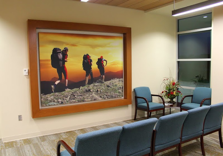 Stock photography printed on canvas 70" x 110" for fitness center lobby