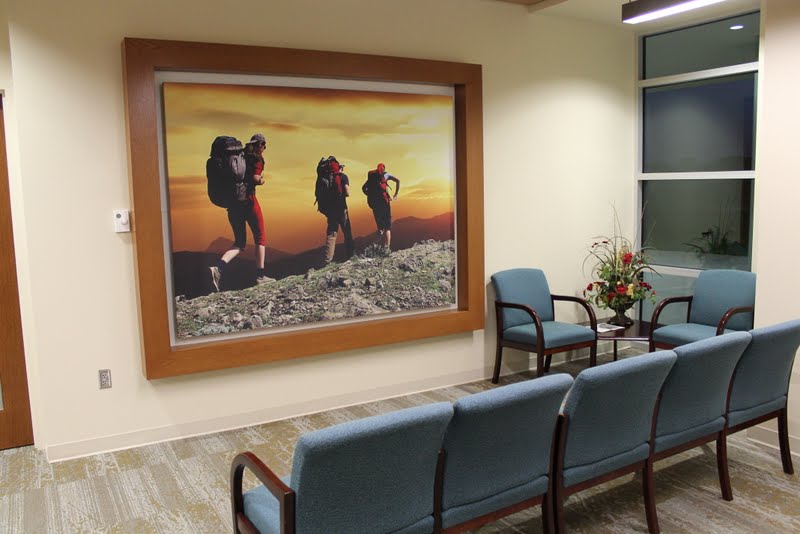 Stock photography printed on canvas 70" x 110" for fitness center lobby