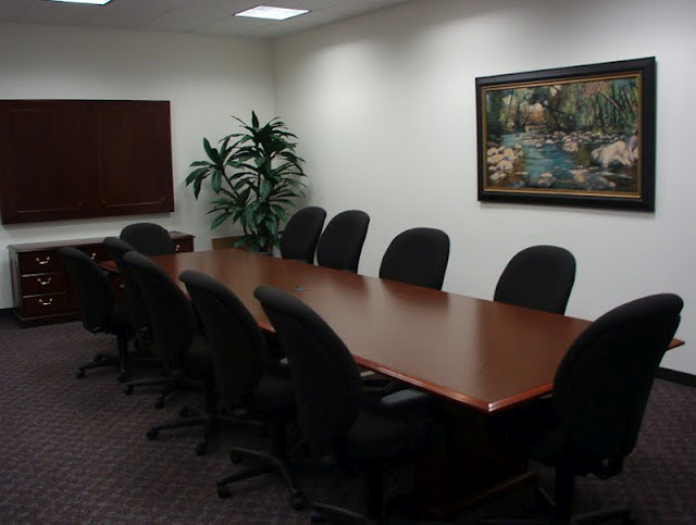 Completed project - artwork, conference room furniture, and silk tree
